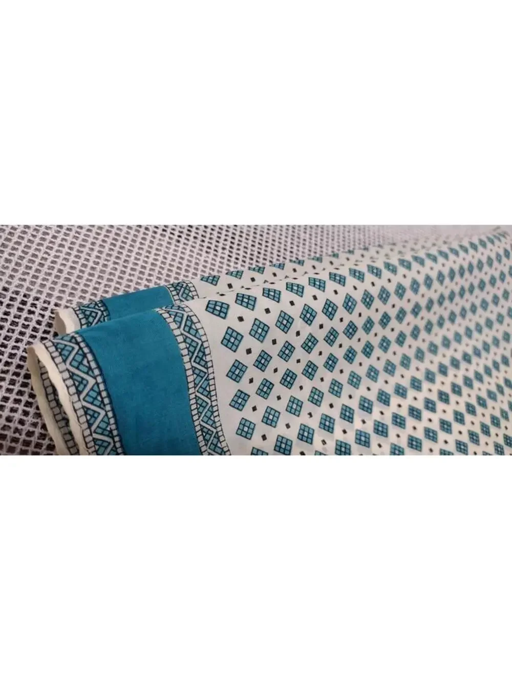 Vintage 1950s Neck Scarf Tiny Tetris Squares Teal Turquoise Rayon Unisex Scarf